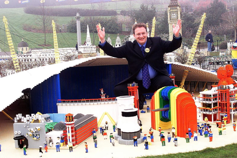 Legoland Windsor was visited in March 2000 by Pierre-Yves Gerbau, the French chief executive of London’s Millennium Dome. He got to play with a model of the dome constructed from 800,000 bricks and 30 metres of steel, taking 16 model builders 10 weeks to construct.  (Photo Martyn Hayhow/AFP via Getty Images)