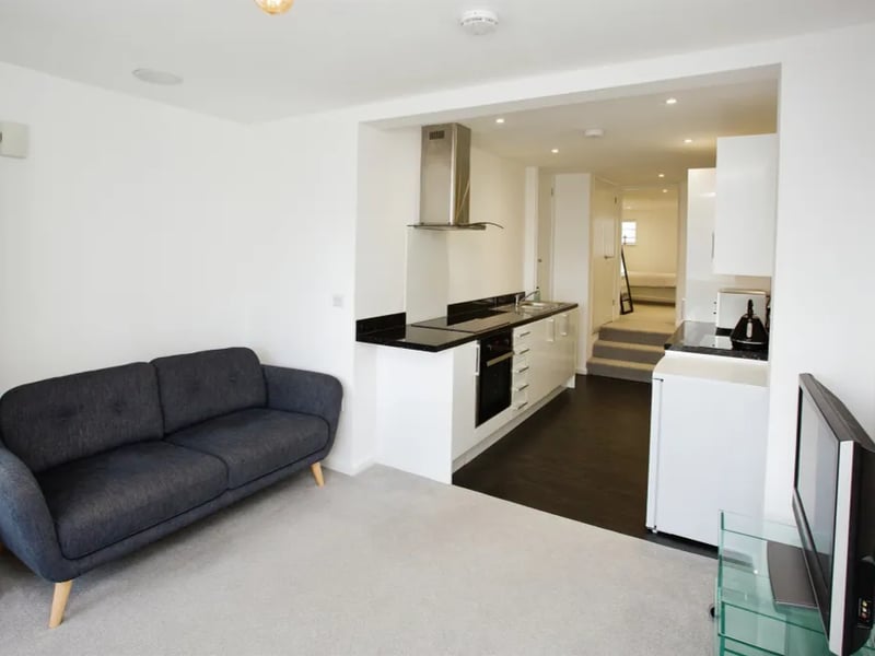The open plan living and kitchen area