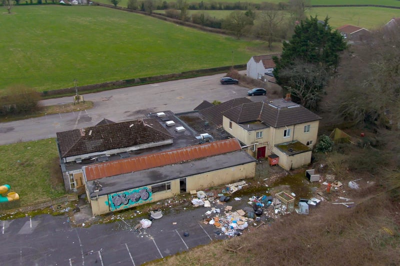 A drone shot shows the extent of the former pub’s abandonment.