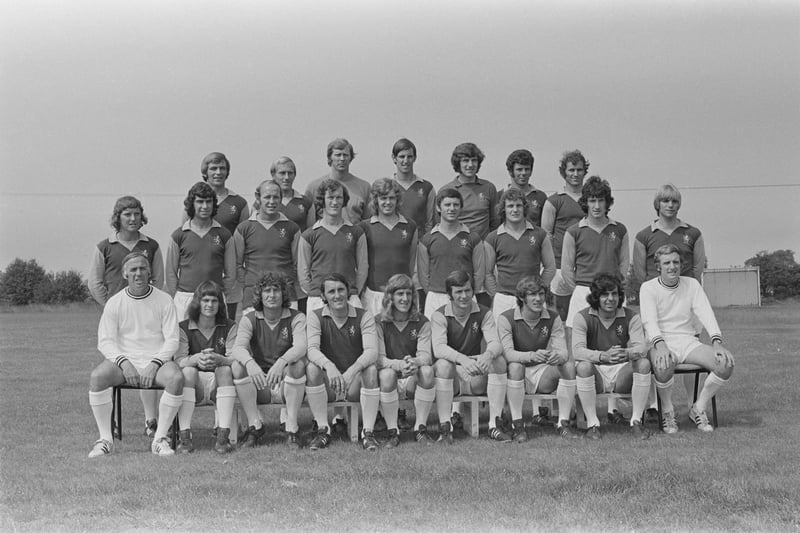 Back row left to right: Ian Ross, Ray Graydon, Jim Cumbes, Chris Nicholl, Tommy Hughes, Charlie Aitken and Malcolm Beard. Middle row from left to right: David Rudge, Brian Tiler, Andy Lochhead, Fred Turnbull, Neil Rioch, Keith Bradley, Jimmy Brown, Pat McMahon and Alun Evans. Front row from left to right: Ron Wylie, Brian Little, Harry Gregory, Geoff Vowden, Ian Hamilton, Bruce Rioch, Mick Wright, Willie Anderson and manager Vic Crowe.