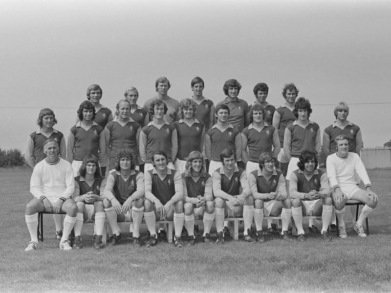 Back row left to right: Ian Ross, Ray Graydon, Jim Cumbes, Chris Nicholl, Tommy Hughes, Charlie Aitken and Malcolm Beard. Middle row from left to right: David Rudge, Brian Tiler, Andy Lochhead, Fred Turnbull, Neil Rioch, Keith Bradley, Jimmy Brown, Pat McMahon and Alun Evans. Front row from left to right: Ron Wylie, Brian Little, Harry Gregory, Geoff Vowden, Ian Hamilton, Bruce Rioch, Mick Wright, Willie Anderson and manager Vic Crowe.