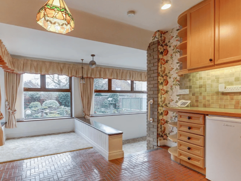 A first look at the kitchen area, with great views outside
