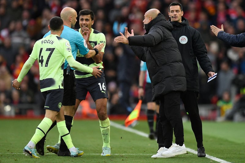 Phil Foden had goal ruled out during Liverpool’s win over Man City at Anfield after a foul by Erling Haaland on Fabinho in the build-up. 