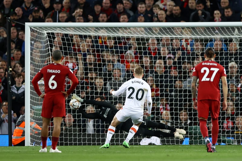 West Ham were awarded a penalty by VAR after a foul by Joe Gomez on Jarrod Bowen. The forward saw his penalty saved as the Reds claimed a narrow win. 