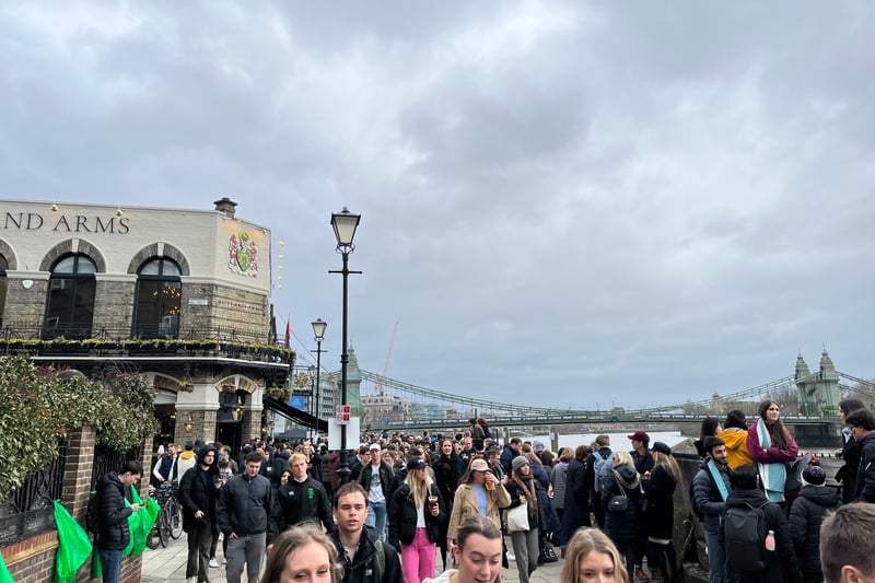 Huge crowds gathered outside pubs at Hammersmith Bridge.