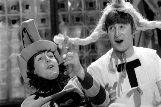 Paul McCartney and John Lennon from The Beatles rehearsing for the filming of Around The Beatles,   a 1964 television special, produced by Jack Good for ITV/Rediffusion London. (Photo Mirrorpix/Omnibus)