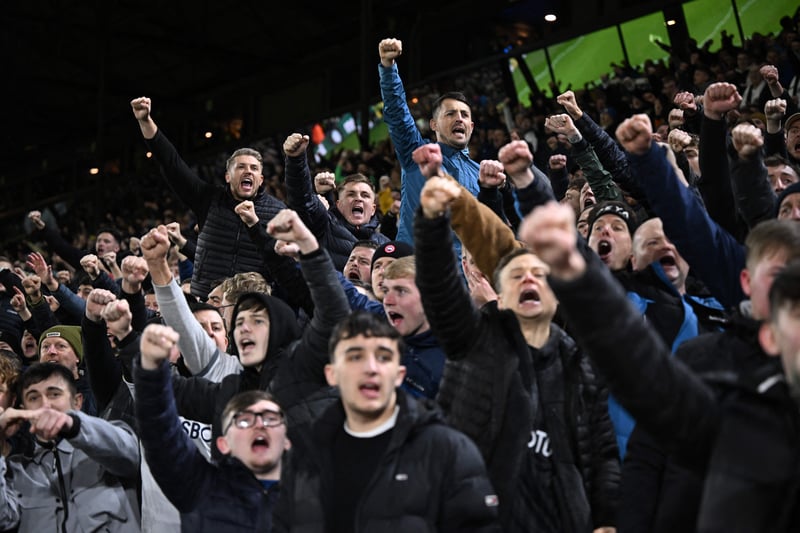 Leeds fans cheer and sing ahead of the Premier League football match between Leeds United and Manchester City