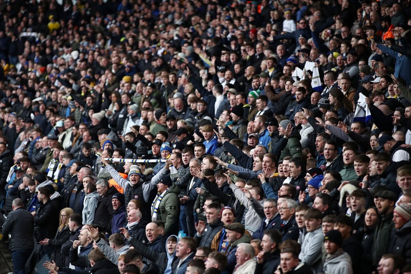 Leeds United fans show their support from the stands prior to the Premier League match between Leeds United and Brighton & Hove Albion at Elland Road