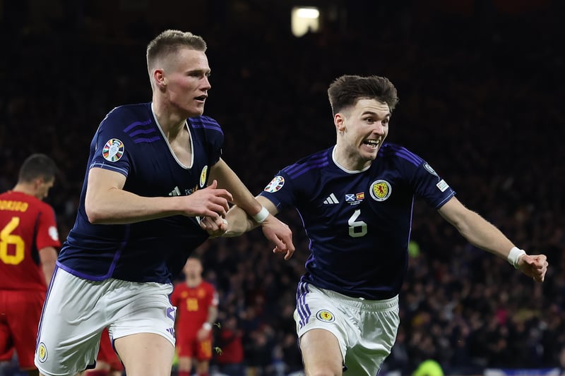 Scott McTominay celebrates with Kieran Tierney who set up the second goal