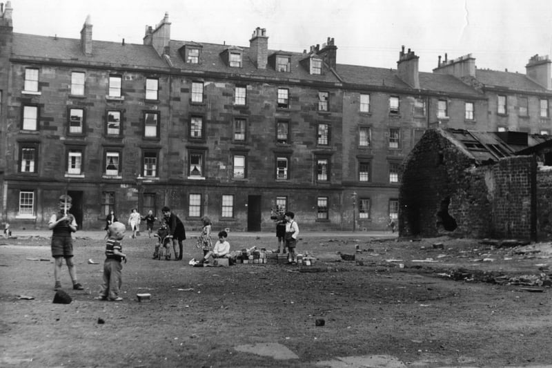 An open-site around the back of the Gorbals tenements which children used for playing  (Photo by Fox Photos/Getty Images)