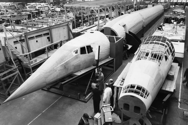 A wooden mock up of the supersonic aircraft ‘Concorde’ at Filton in October, 1963