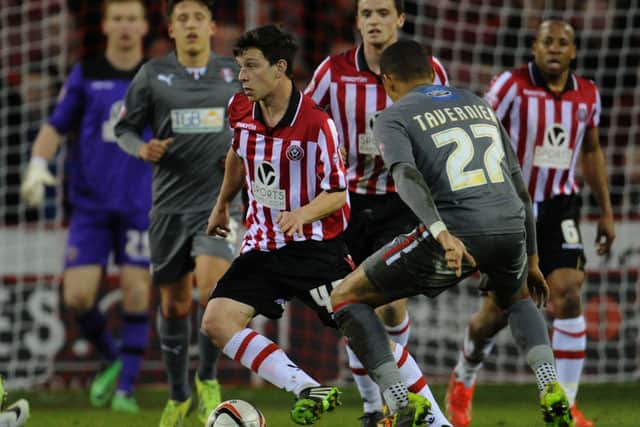 Connor Dimaio in first-team action for Sheffield United at home to Rotherham United 