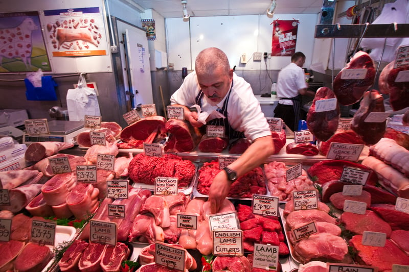 Butchers’ stall at Castle Market, March 2010