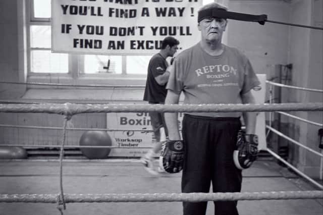 Sheffield Boxing Centre, Burton Street, c. 2010 run by the former Lightweight Boxer, Glyn Rhodes. Many young people trained there for British titles. Pictured is Howard Rainey, a legend of British boxing and one of the finest trainers in Sheffield.