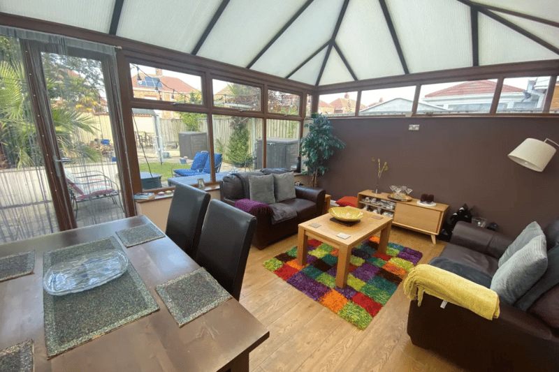 This huge conservatory is a USP of the house. Has a dining area & lounge area inside