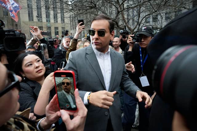 US Rep. George Santos walks through the crowd gathered outside the courthouse where former US President Donald Trump will arrive later in the day for his arraignment (Photo: Drew Angerer/Getty Images)
