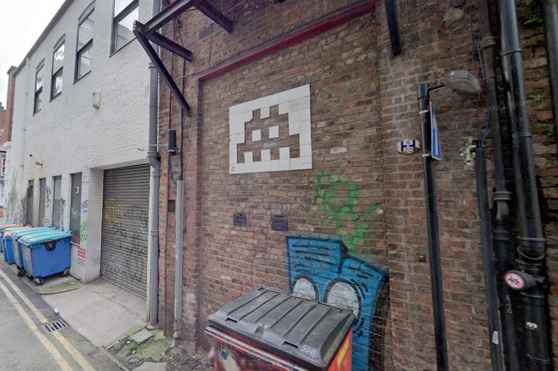 These tiled space invader mosaics are by an anonymous French artist who simply goes by “Invader.” They first started appearing in 2005 and you can them find dotted all over the city centre, particularly in the Northern Quarter. This one is located on Faraday St, next to Pie & Ale. Photo: Google Maps