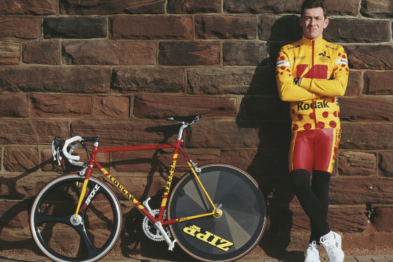 Youthful Olympian Chris Boardman of the North Wirral Velo Club-Kodak cycling team with his Corima Cougar road frame bicycle.
