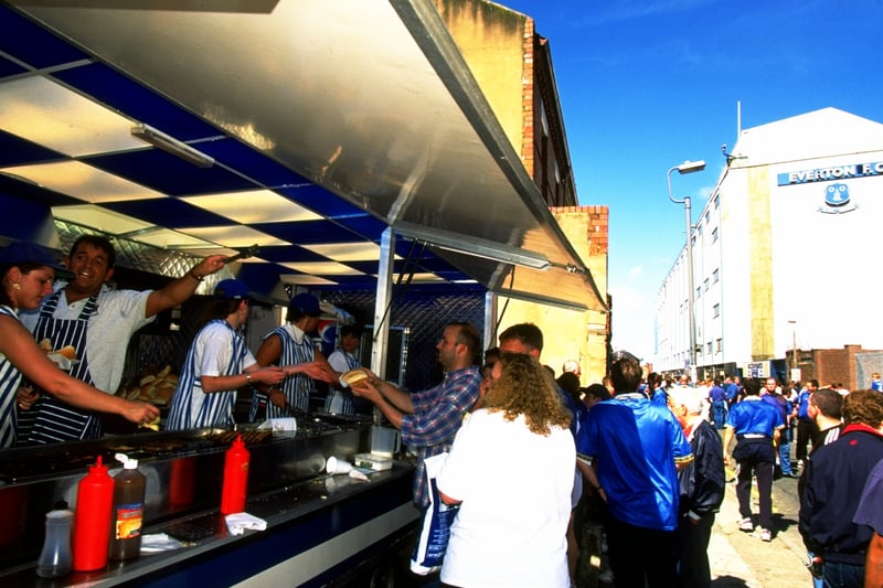 One of many food vendors on matchday at Goodison Park. Everton drew 0-0 with Aston Villa in what was then called the FA Carling Premiership.
