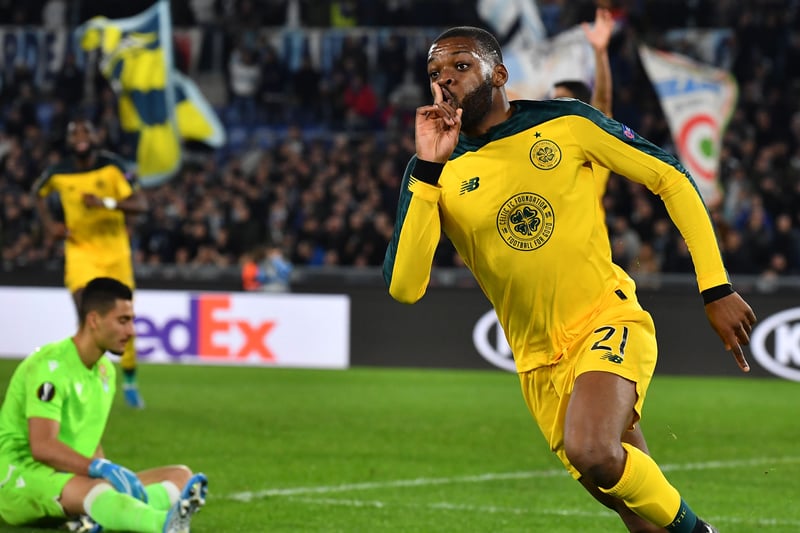 French midfielder Olivier Ntcham celebrates after scoring the wining goal during the UEFA Europa League Group E match against Italian side Lazio