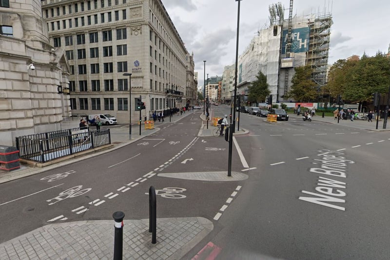 This junction just north of Blackfriars Bridge shows a section of Cycleway 6, which stretches from Elephant & Castle up to Kentish Town.