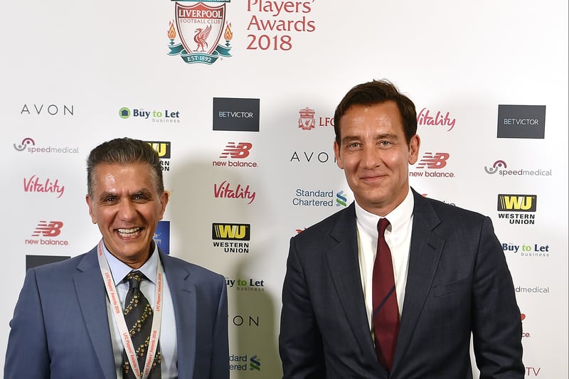 Inside Man star Clive Owen is a Liverpool fan and narrated the fly on the wall documentary series Being: Liverpool. The actor is pictured here at the 2018 Player Awards at Anfield.