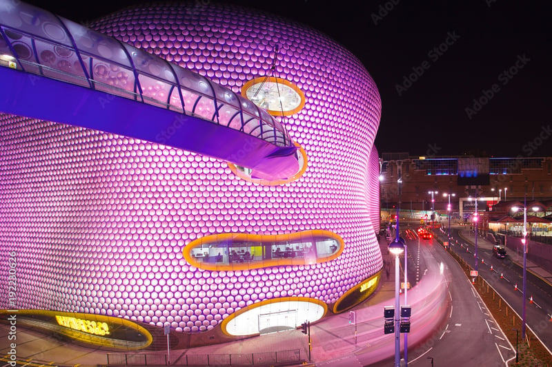 Selfridges store at the Bullring in Birmingham is one of the most identifiable landmarks in the city.  The aluminium disc cladding designed by the architecture firm Future Systems makes it one of the unique buildings in the city. (Photo - adobe stock images)