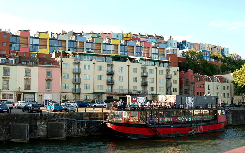 A converted barge moored alongside Hotwell Road, Bristol Beer Factory’s floating bar and live music venue has a sunny deck with sweeping harbour views.