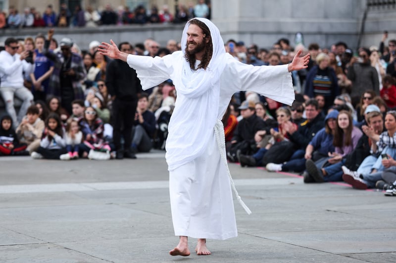 On Good Friday, 20,000 people gather to watch the Easter story in central London.