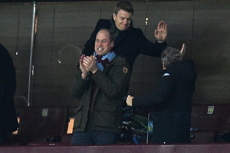 Prince William applauds Ollie Watkins after he scores against Manchester City at Villa Park.