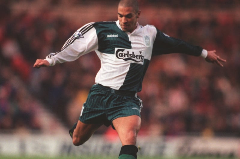 Stan Collymore wearing one of, if not, the best away kit Liverpool’s ever produced. The green and white design perfectly compliment each other as do the shorts and socks to complete the full package.