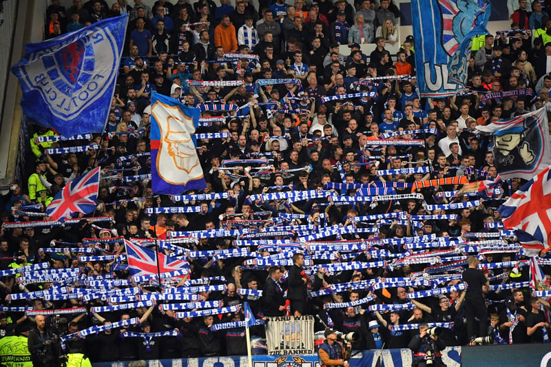 Rangers fans hold their scarves aloft during the UEFA Champions League Group A clash against Napoli at Ibrox on September 14.