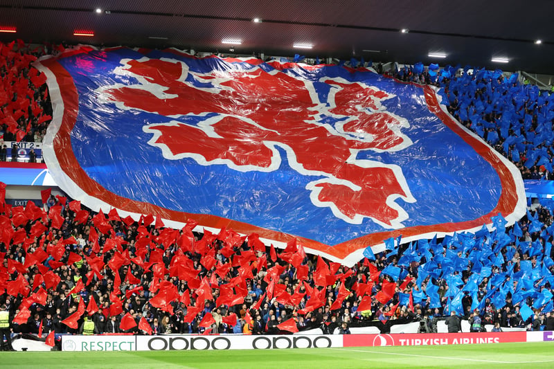 Fans sitting in the Copland Road stand create a stunning tifo display prior to the UEFA Champions League Group A tie against Liverpool on October 12.