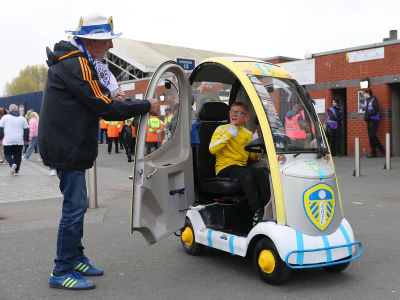 Fans of Leeds United outside the stadium prior to the Premier League match between Leeds United and Crystal Palace at Elland Road on April 09, 2023.