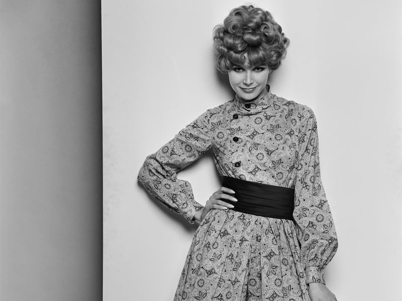 Quant was well-known for inventing many shorter styles of clothing, including the culotte dress. A model is pictured wearing a Paisley printed culotte dress created by Quant on 8 February 1968.