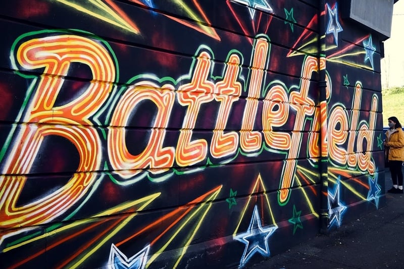 Over on the other end of the city, the Battlefield sign which can be found on the side of Common Ground Southside pays homage to Glasgow’s Barrowlands. 
