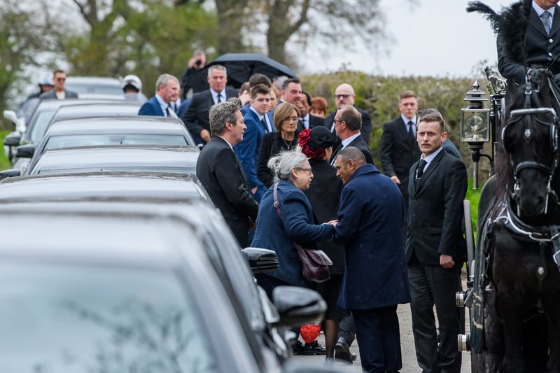 Julian Clarey is seen arriving at the church at the Funeral of Paul O'Grady