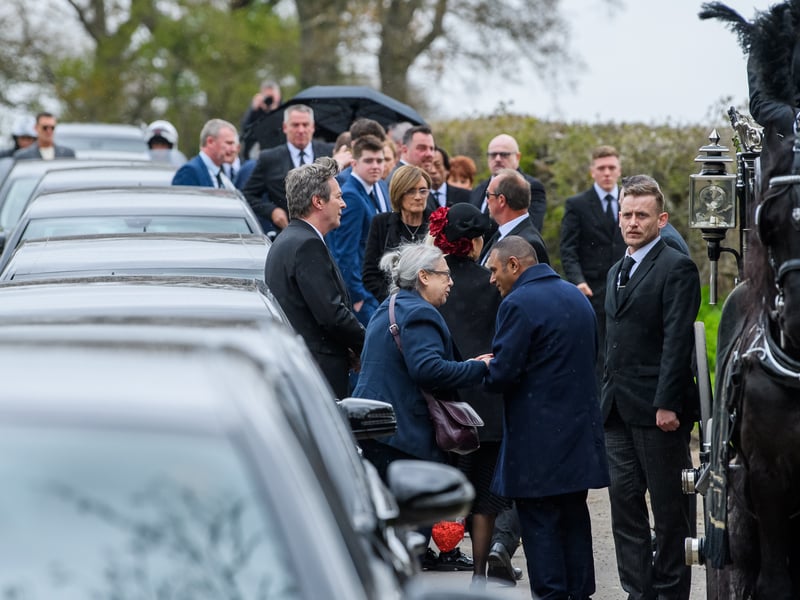 Julian Clarey is seen arriving at the church at the Funeral of Paul O'Grady