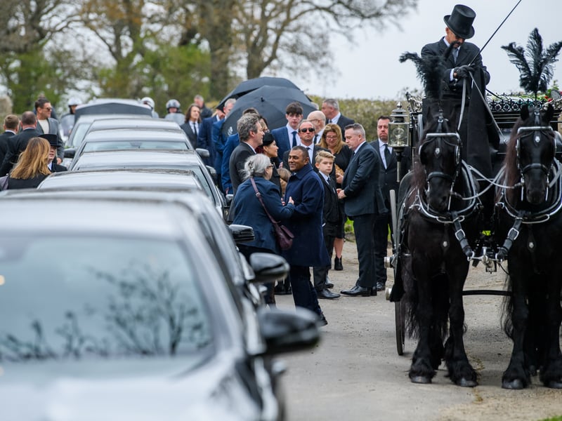 Julian Clarey is seen arriving at the church at the Funeral of Paul O'Grady