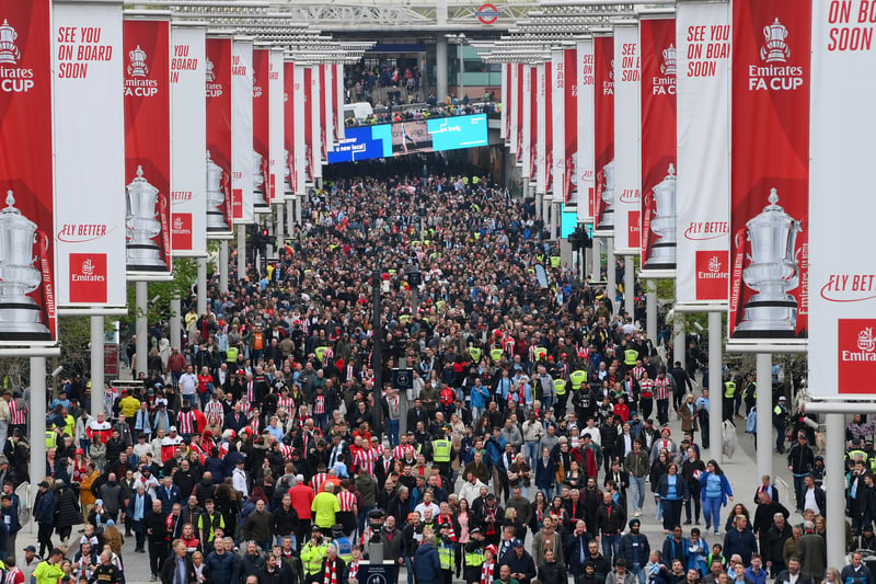 Thousands of supporters make the famous walk up Wembley Way to the stadium. Photo: Getty Images