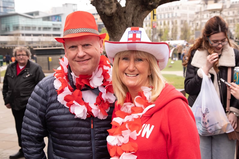 People donned red and white to help Manchester celebrate England’s patron saint. Photo: Tony Gribben