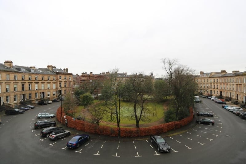 A view of Park Circus from the house where you can see the private residents garden that can be accessed. 