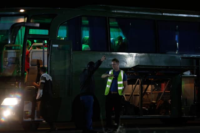 UK nationals evacuated from Sudan board a bus at the Joint Rescue Coordination Center at Larnaca International Airport late on 25 April, 2023 in Larnaca, Cyprus. Credit: Getty Images