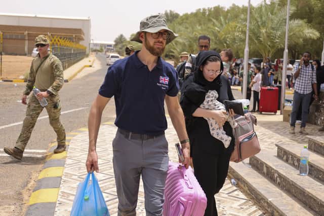 The MoD has released images of the armed forces helping evacuees in Sudan. Credit: PA