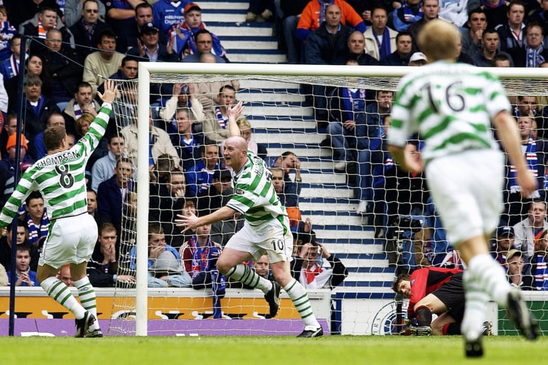 Celtic forward John Hartson celebrates putting his side 2-0 ahead just before the interval. 