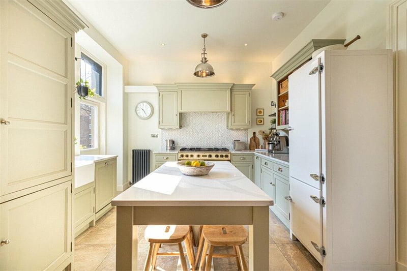 The fabulous open plan kitchen. It is bespoke fitted with Carrara marble worktops, central island with quartz top/worktop.