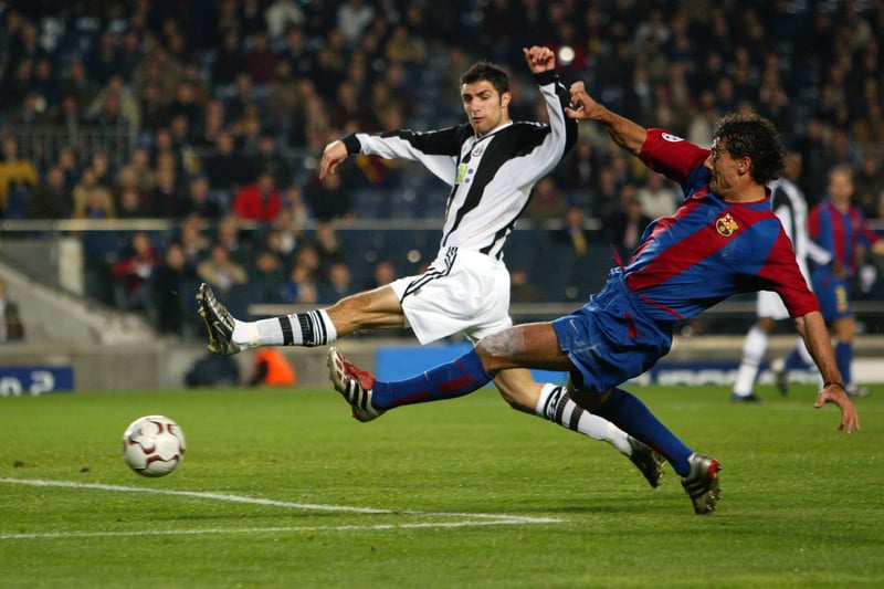 Dani of Barcelona striking the ball to score Barcelona's first goal during the match between Barcelona and Newcastle United in the UEFA Champions League, Second Phase, Group A match held on December 11, 2002 at the Nou Camp in Barcelona, Spain.  Barcelona won the match 3-1. (Photo By Stu Forster/Getty Images)