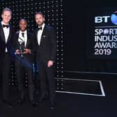 Dan Walker at the 2019 Sport Industry Awards with Raheem Sterling and Gareth Southgate