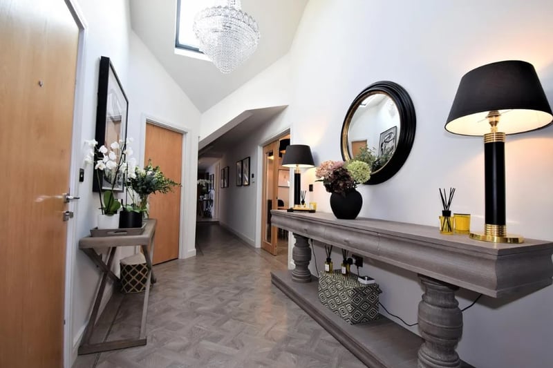 The entryway benefits from sky lights which let in lots of natural daylight.