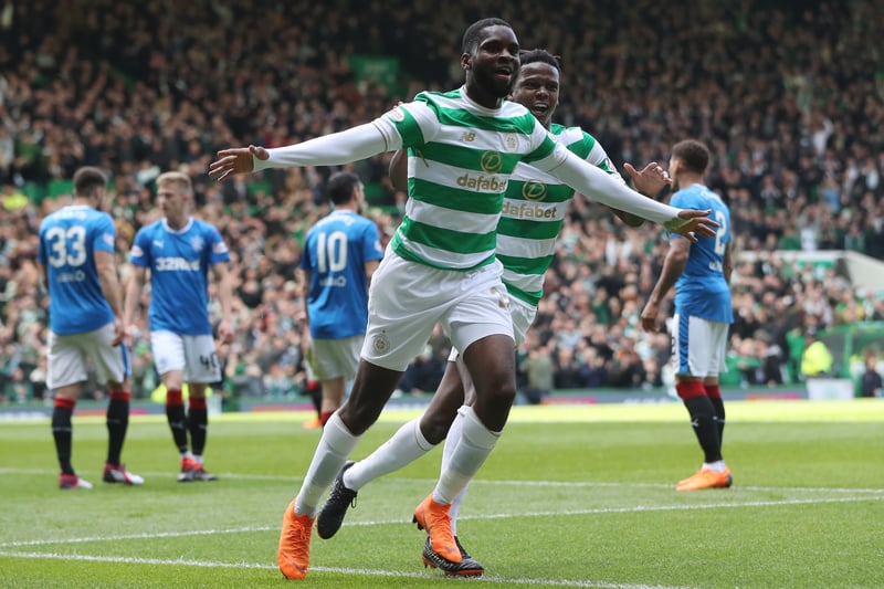 Dubbed ‘King Eddy’ by most Celtic fans, Edouard was in unstoppable goal scoring form as he wheels away to celebrate notching his second with team-mate Dedryck Boyata.